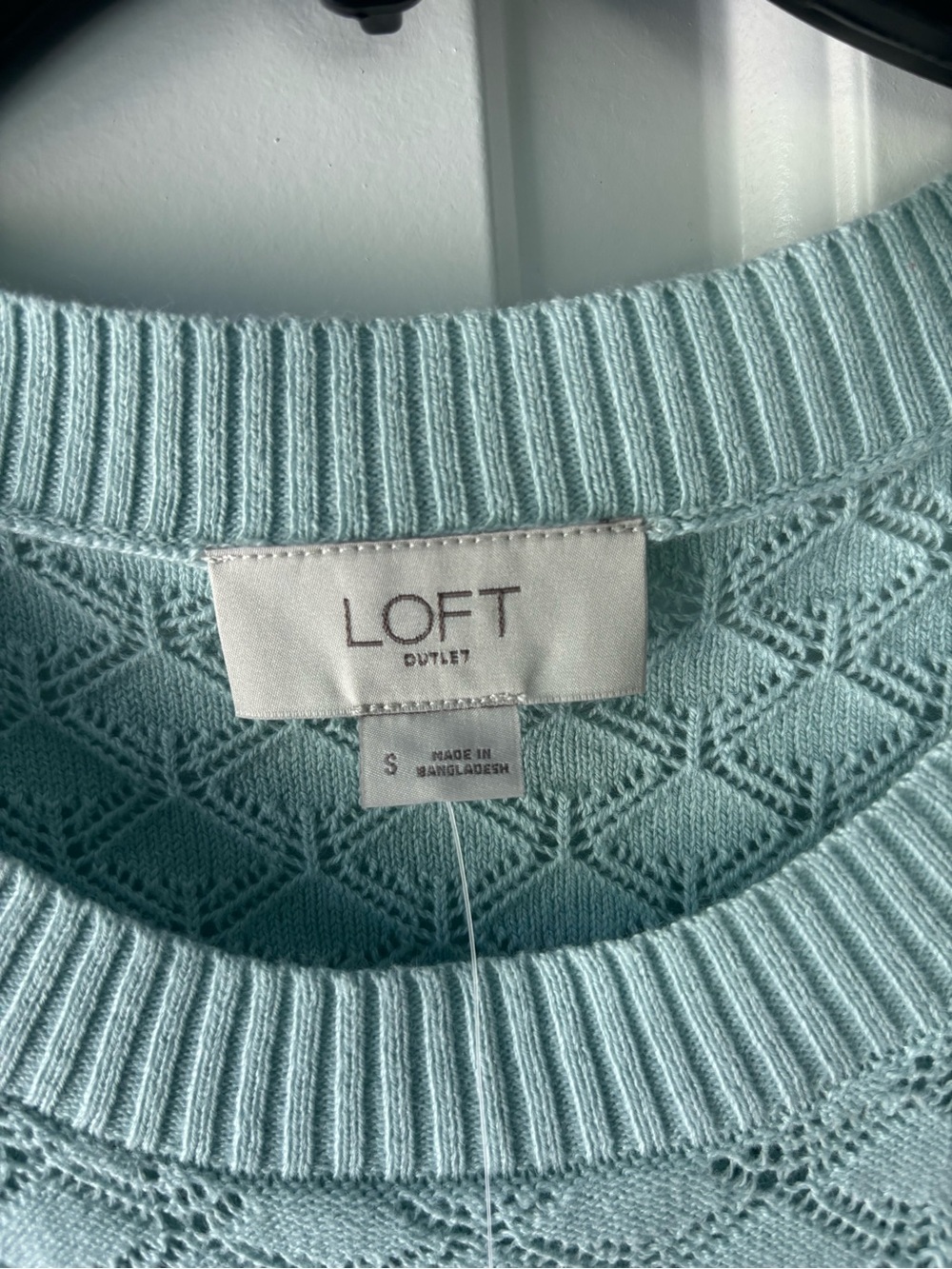 LOFT Outlet NWT Mint Green Pointelle Knit Short Sleeve Sweater Size S - Picture 2 of 4